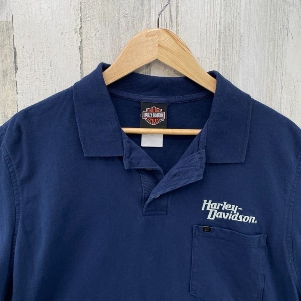 Harley Davidson Polo Shirt Mens Large Blue Cotton Shumate Spokane WA Embroidered - Picture 3 of 9
